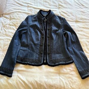 INC INTERNATIONAL CONCEPTS Women's Denim Jacket with Black Velvet & Lace Trim